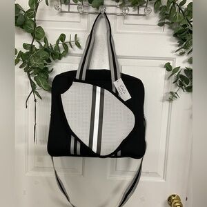 COCO  STATE.   Black and White Tote Bag with Stripes